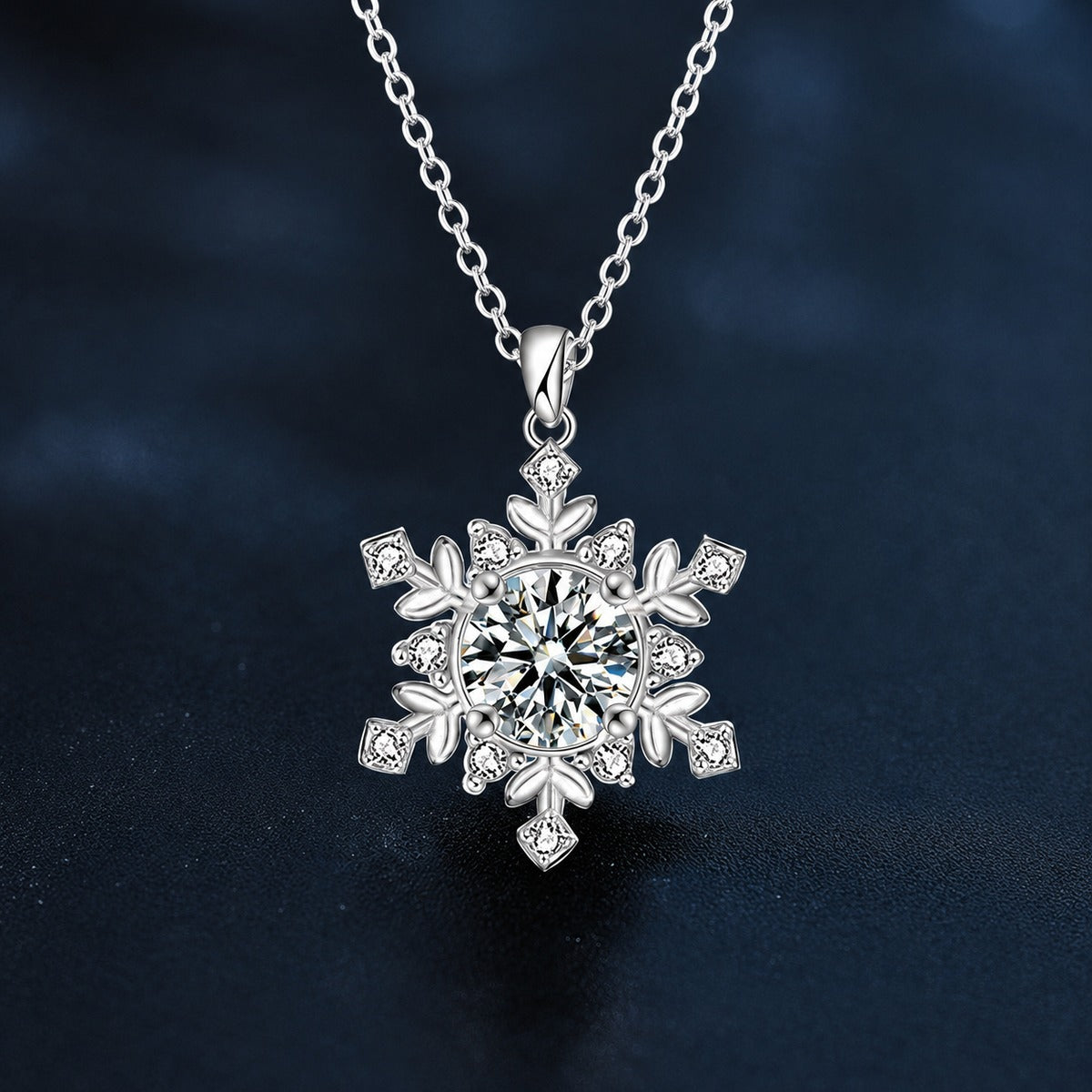 Snowflake Round Moissanite Pendant Necklace in Gold-Plated S925 sterling silver angled product detail view