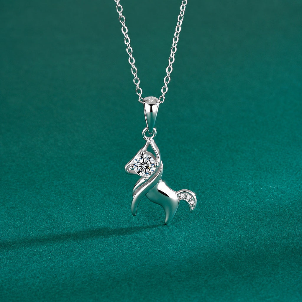 Horse Round Moissanite Necklace in Gold-Plated S925 sterling silver close-up styled product scene showing pendant setting