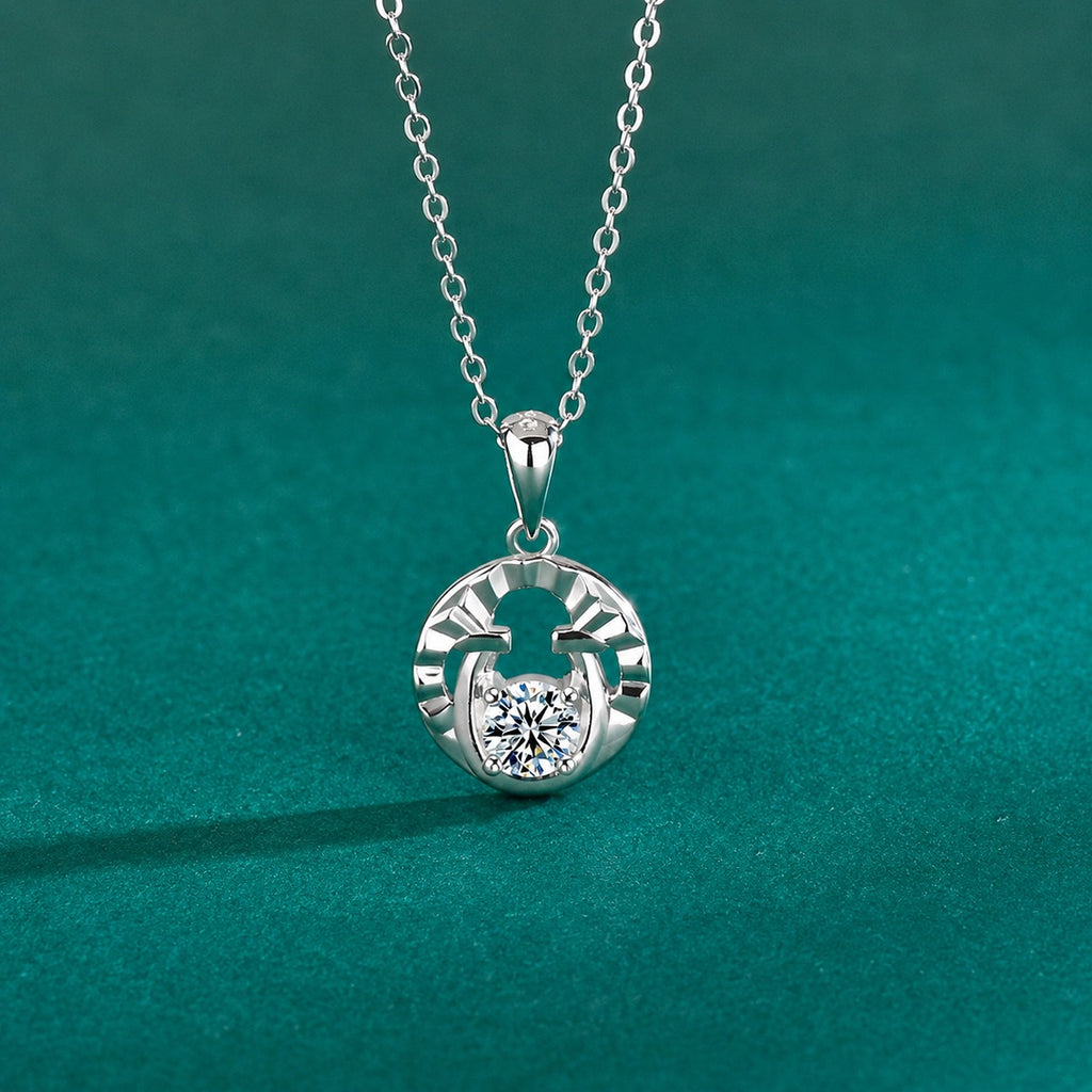 Horseshoe Round Moissanite Necklace in Gold-Plated S925 sterling silver close-up styled product scene showing pendant setting