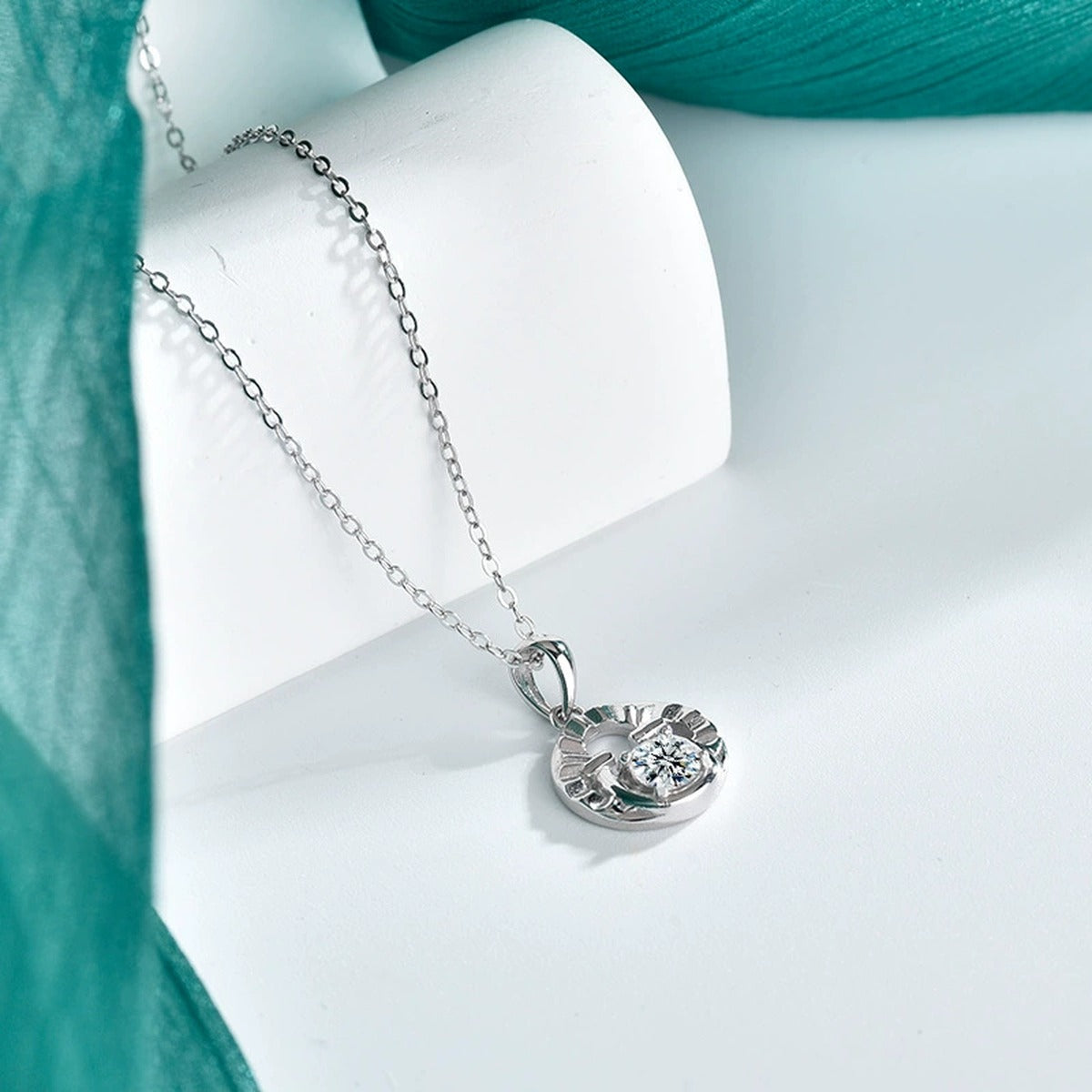Horseshoe Round Moissanite Necklace in Gold-Plated S925 sterling silver angled product detail view