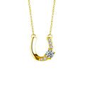 Horseshoe Round Moissanite Necklace with CZ in Gold-Plated S925 sterling silver white background front product view showing asymmetrical horseshoe pendant swept with CZ around a round moissanite