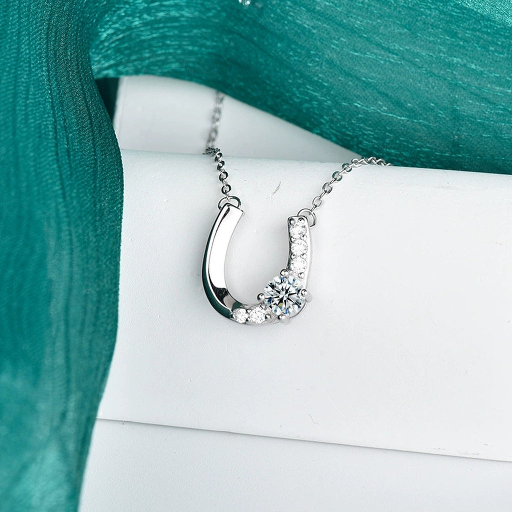 Horseshoe Round Moissanite Necklace with CZ in Gold-Plated S925 sterling silver additional product styling view