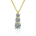 Vertical Three-Stone Moissanite Necklace in Gold-Plated S925 sterling silver white background product photo showing vertical three-stone pendant with round moissanite stones, offered in two chain types and two metal colors