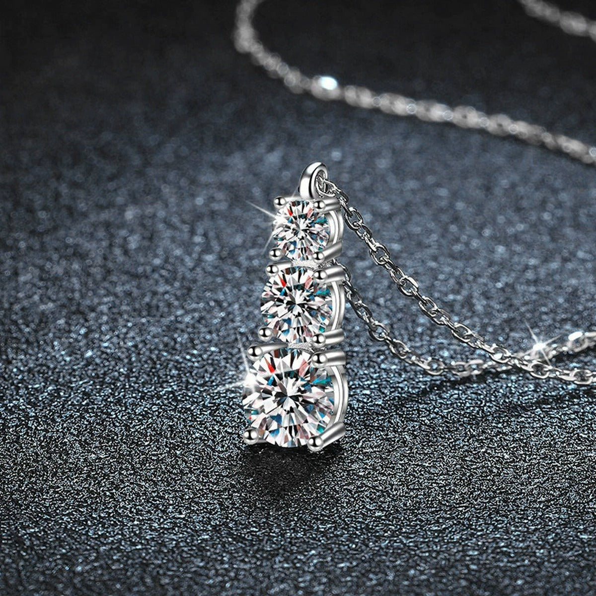 Vertical Three-Stone Moissanite Necklace in Gold-Plated S925 sterling silver angled product detail view