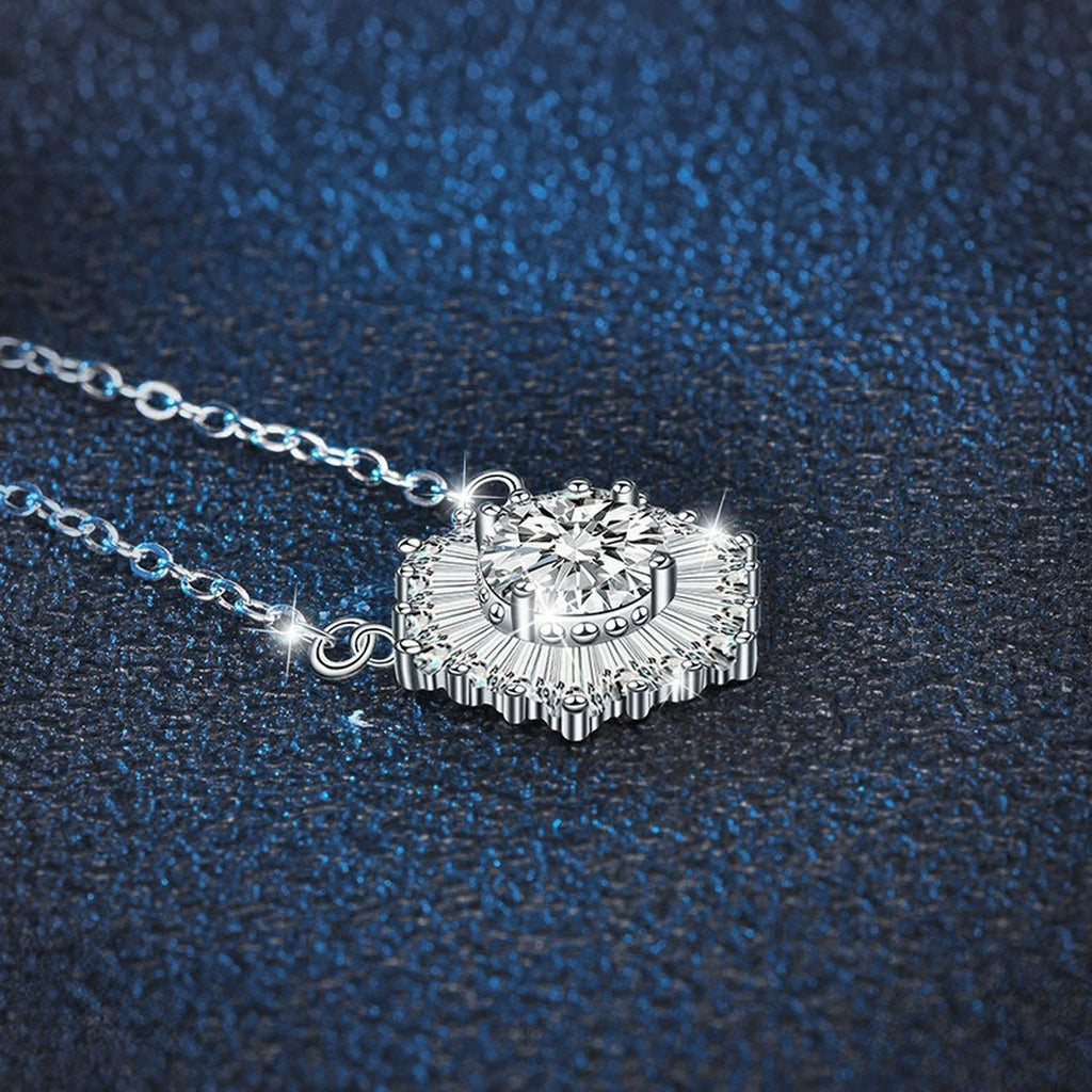 Snowflake Round Moissanite Necklace with CZ in White Gold-Plated S925 sterling silver angled product detail view