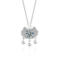 Ruyi Lock Round Moissanite Necklace with CZ in White Gold-Plated S925 sterling silver white background product photo showing ruyi lock-inspired pendant with a 1 ct round moissanite and CZ accents