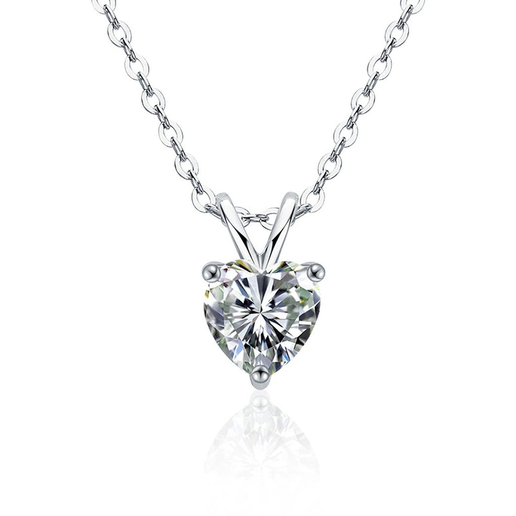 Heart Cut Moissanite Solitaire Necklace in Gold-Plated S925 sterling silver alternate metal color white background product view showing a heart-cut solitaire held in a clean prong setting