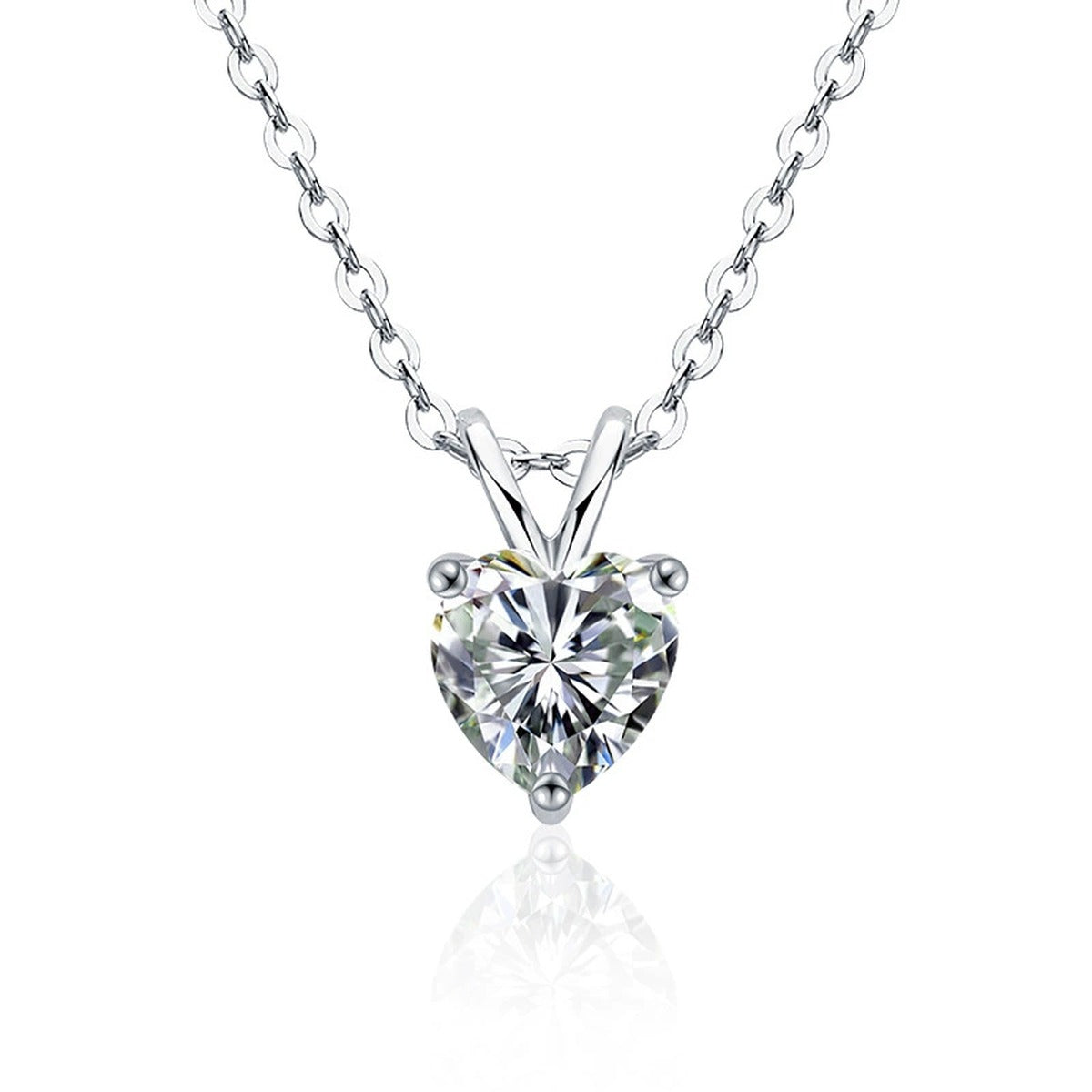 Heart Cut Moissanite Solitaire Necklace in Gold-Plated S925 sterling silver alternate metal color white background product view showing a heart-cut solitaire held in a clean prong setting
