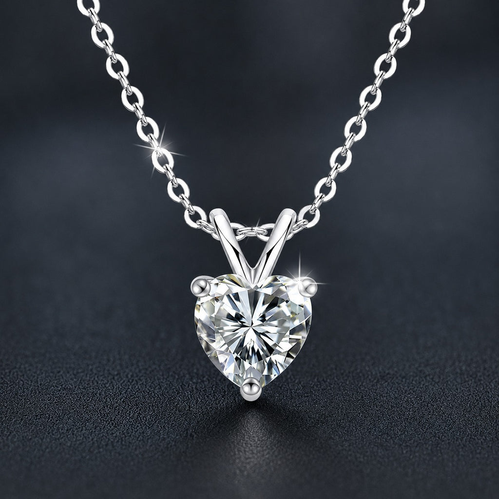 Heart Cut Moissanite Solitaire Necklace in Gold-Plated S925 sterling silver close-up styled product scene showing pendant setting