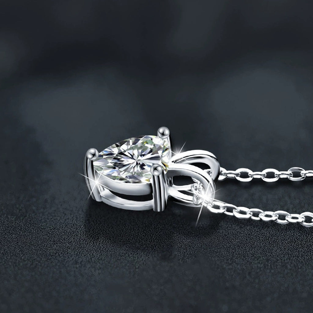 Heart Cut Moissanite Solitaire Necklace in Gold-Plated S925 sterling silver display scene showing chain and stone layout