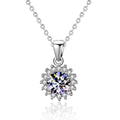 Sunflower Halo Round Moissanite Necklace with CZ in Gold-Plated S925 sterling silver alternate metal color white background product view showing a sunflower-inspired halo surrounding a round moissanite