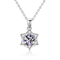 Snowflake Round Moissanite Necklace with CZ in Gold-Plated S925 sterling silver alternate metal color white background product view showing a six-point snowflake silhouette around a round center stone