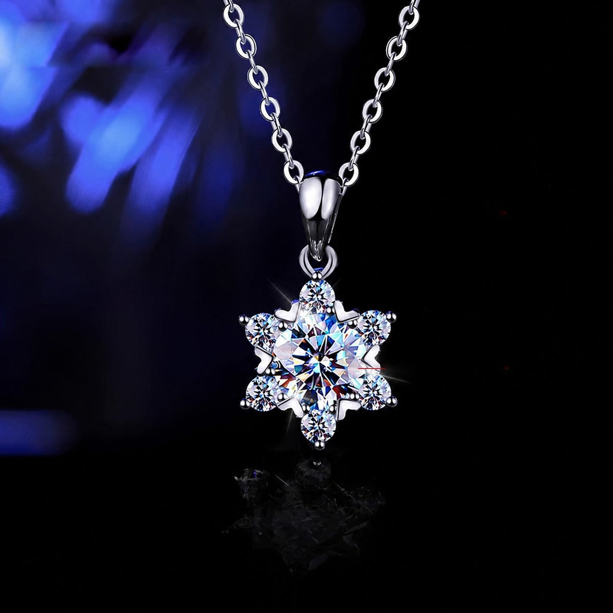 Snowflake Round Moissanite Necklace with CZ in Gold-Plated S925 sterling silver angled product detail view