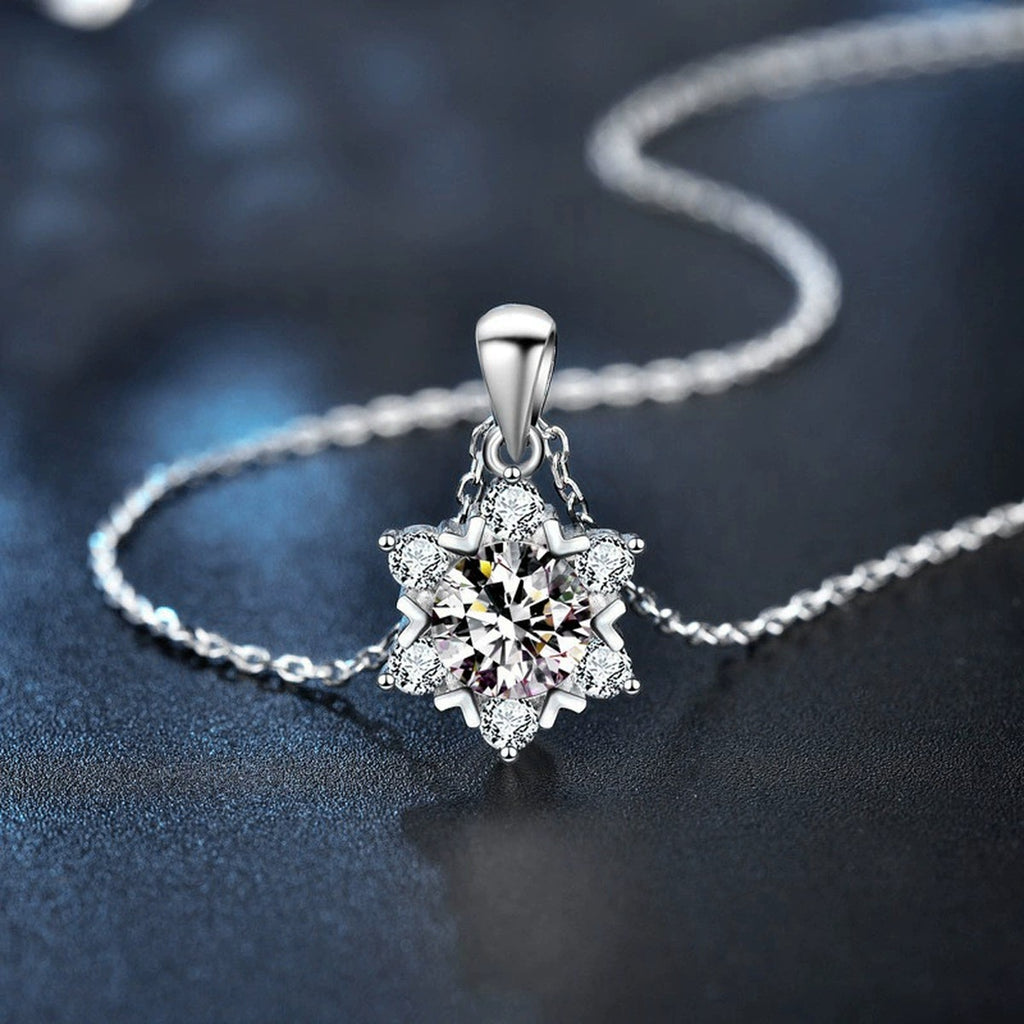 Snowflake Round Moissanite Necklace with CZ in Gold-Plated S925 sterling silver additional product styling view