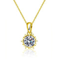 Snowflake Round Moissanite Necklace in Gold-Plated S925 sterling silver white background product photo showing snowflake pendant offered in yellow gold and white gold plating