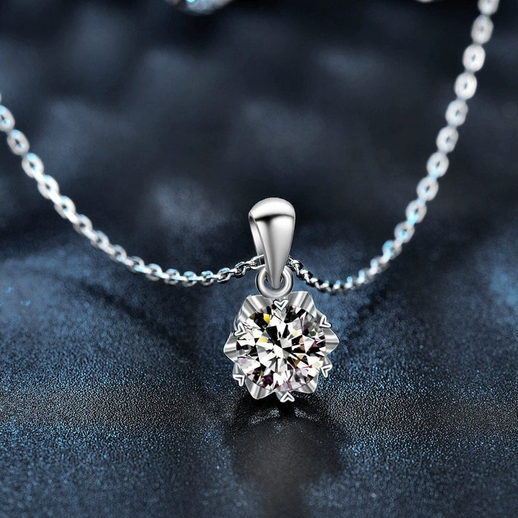 Snowflake Round Moissanite Necklace in Gold-Plated S925 sterling silver angled product detail view