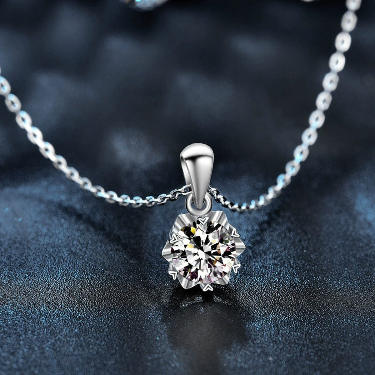 Snowflake Round Moissanite Necklace in Gold-Plated S925 sterling silver angled product detail view