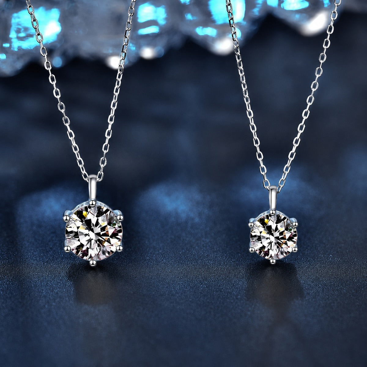 Six-Prong Round Moissanite Solitaire Necklace in Gold-Plated S925 sterling silver angled product detail view