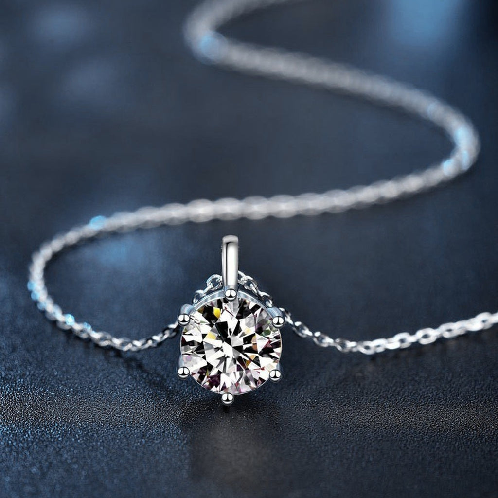 Six-Prong Round Moissanite Solitaire Necklace in Gold-Plated S925 sterling silver additional product styling view