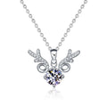 Antler Round Moissanite Necklace with CZ in White Gold-Plated S925 sterling silver white background product photo showing antler-inspired pendant with round moissanite center and CZ accents