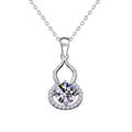 Gourd Round Moissanite Necklace with CZ in White Gold-Plated S925 sterling silver white background product photo showing gourd pendant with round moissanite center and CZ detail