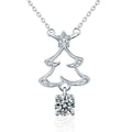 Christmas Tree Round Moissanite Necklace with CZ in White Gold-Plated S925 sterling silver white background product photo showing christmas tree pendant with round moissanite drop and CZ star detail