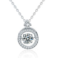 Dancing Round Moissanite Halo Necklace with CZ in Gold-Plated S925 sterling silver alternate metal color white background product view showing a moving round center stone suspended inside a circular CZ halo