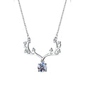 Antler Round Moissanite Necklace with CZ in White Gold-Plated S925 sterling silver white background product photo showing antler pendant with round moissanite drop and CZ accents