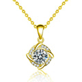 Pinwheel Round Moissanite Necklace with CZ in Gold-Plated S925 sterling silver white background product photo showing pinwheel pendant offered in yellow gold and white gold plating with round moissanite