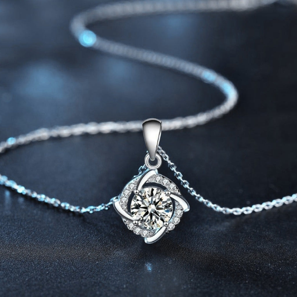 Pinwheel Round Moissanite Necklace with CZ in Gold-Plated S925 sterling silver additional product styling view