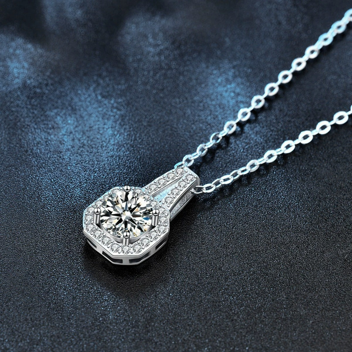 Sugar Cube Round Moissanite Necklace with CZ in White Gold-Plated S925 sterling silver additional product styling view
