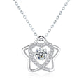 Star Heart Round Moissanite Necklace with CZ in White Gold-Plated S925 sterling silver white background product photo showing five-point star and heart pendant with round moissanite center