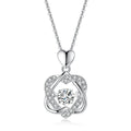 Interlaced Heart Round Moissanite Necklace with CZ in White Gold-Plated S925 sterling silver white background front product view showing interlaced heart and ribbon pendant circling a round moissanite