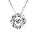 Eight-Petal Star Round Moissanite Necklace with CZ in White Gold-Plated S925 sterling silver white background product photo showing eight-petal star pendant with round moissanite center and CZ frame