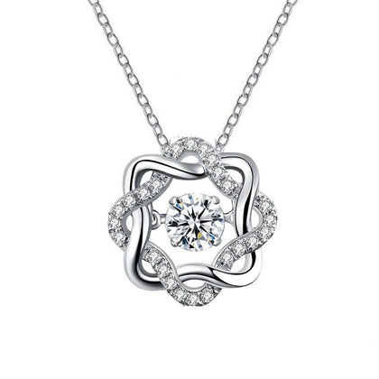 Eight-Petal Star Round Moissanite Necklace with CZ in White Gold-Plated S925 sterling silver white background product photo showing eight-petal star pendant with round moissanite center and CZ frame
