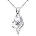 Heart Round Moissanite Necklace with CZ in White Gold-Plated S925 sterling silver white background product photo showing open heart pendant with round moissanite center options and CZ accents
