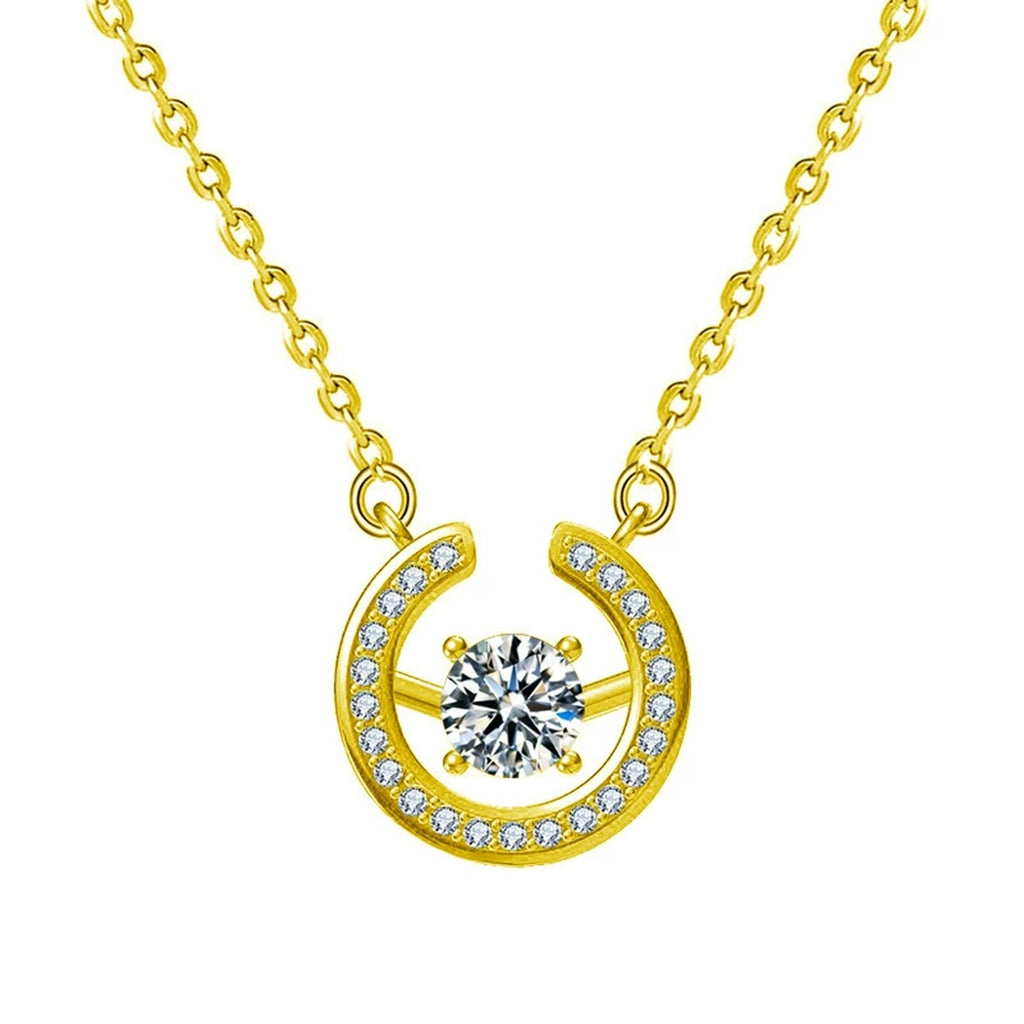 Circle Round Moissanite Necklace with CZ in Gold-Plated S925 sterling silver white background product photo showing circle pendant with a 0.5 ct round moissanite and CZ accents