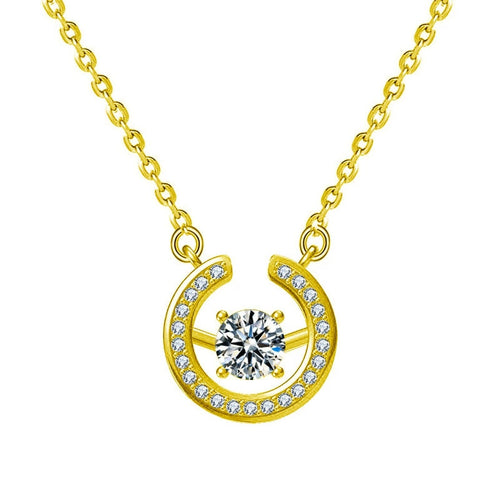 Circle Round Moissanite Necklace with CZ in Gold-Plated S925 sterling silver white background product photo showing circle pendant with a 0.5 ct round moissanite and CZ accents