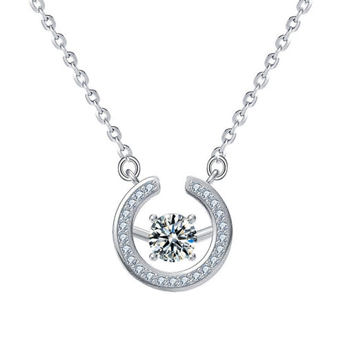 Circle Round Moissanite Necklace with CZ in Gold-Plated S925 sterling silver white background product photo showing circle pendant with a 0.5 ct round moissanite and CZ accents