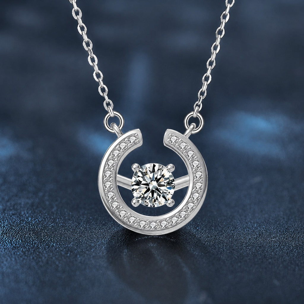 Circle Round Moissanite Necklace with CZ in Gold-Plated S925 sterling silver close-up product scene showing pendant setting