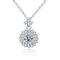 Cluster Round Moissanite Necklace with CZ in White Gold-Plated S925 sterling silver white background product photo showing cluster pendant with round moissanite center and CZ halo texture