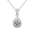 Teardrop Round Moissanite Necklace with CZ in White Gold-Plated S925 sterling silver white background product photo showing teardrop pendant with round moissanite center options and CZ bail