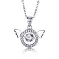 Angel Wing Round Moissanite Necklace with CZ in White Gold-Plated S925 sterling silver white background product photo showing angel wing pendant with round moissanite center and CZ halo