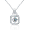Handbag Dancing Round Moissanite Necklace with CZ in White Gold-Plated S925 sterling silver white background front product view showing handbag-inspired dancing pendant centered with a round moissanite