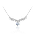 Antler Round Moissanite Necklace with CZ in White Gold-Plated S925 sterling silver white background product photo showing antler arc necklace with round moissanite center and CZ setting