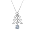 Christmas Tree Round Moissanite Necklace with CZ in White Gold-Plated S925 sterling silver white background product photo showing christmas tree pendant with round moissanite drop and CZ accents