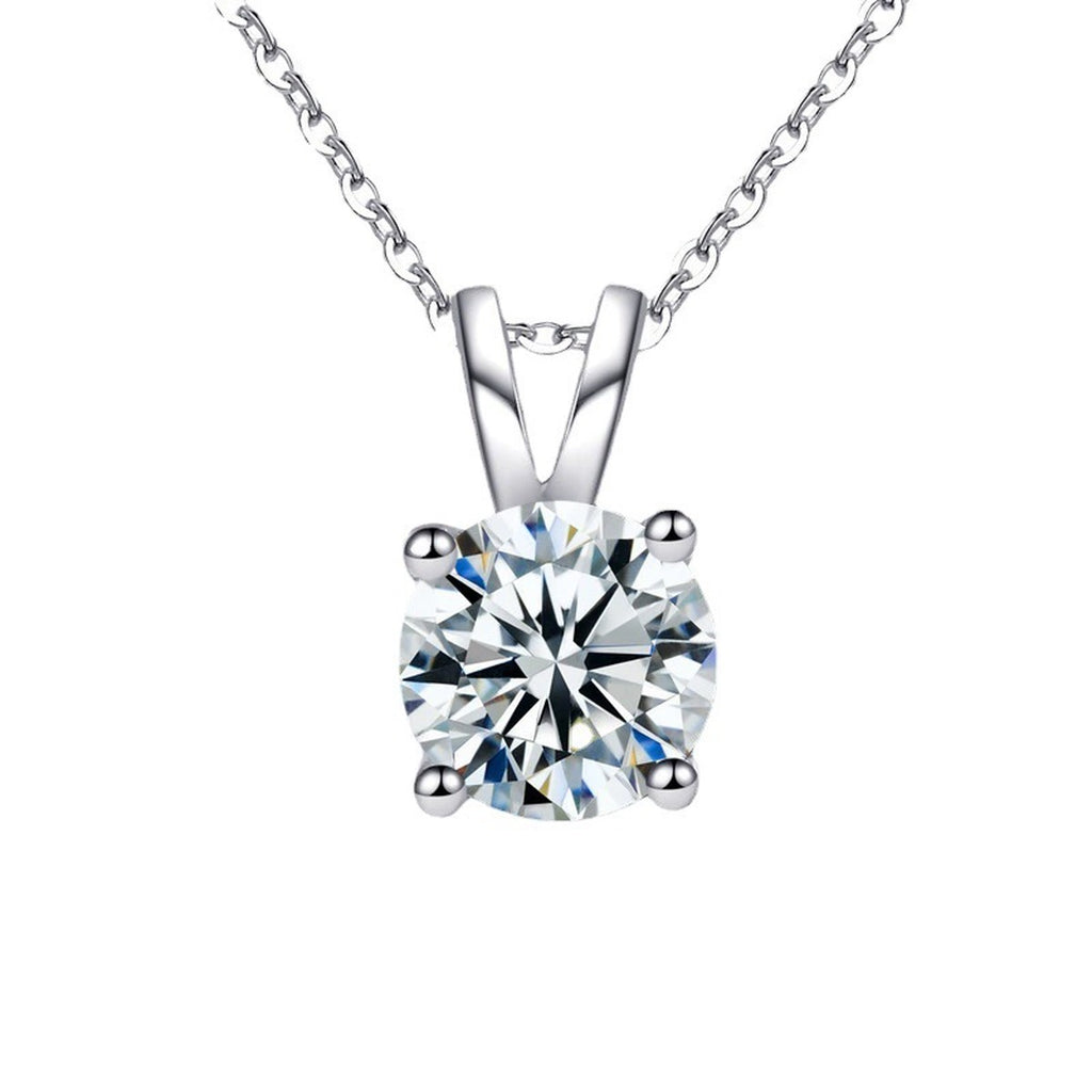Four-Prong Round Moissanite Solitaire Necklace in Gold-Plated S925 sterling silver alternate metal color white background product view showing a round solitaire in a clean four-prong setting