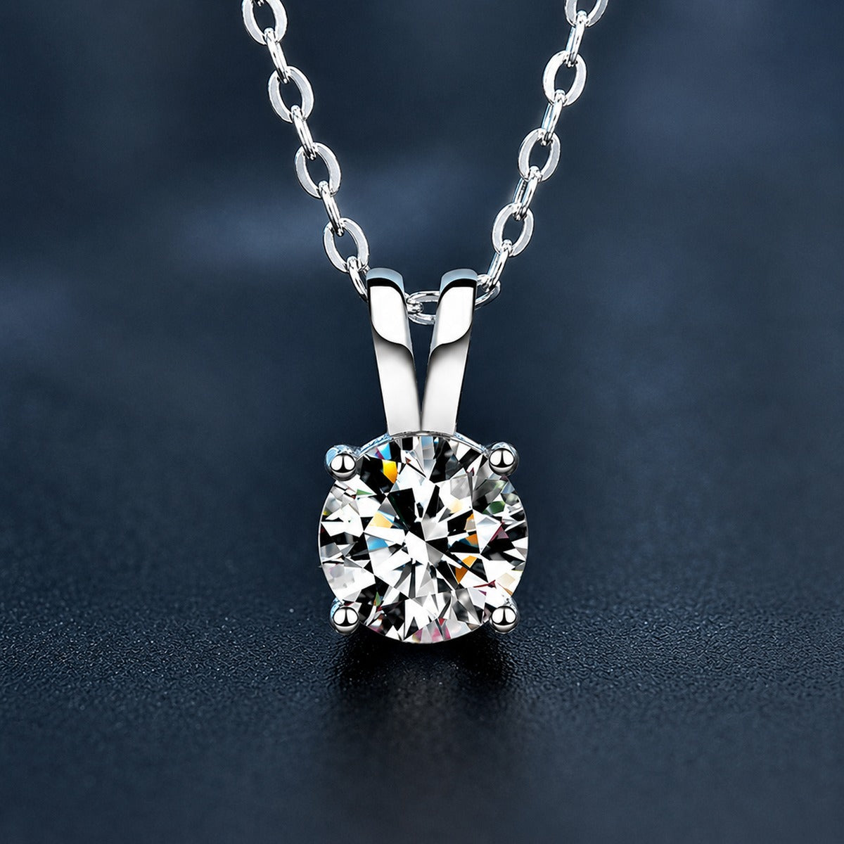 Four-Prong Round Moissanite Solitaire Necklace in Gold-Plated S925 sterling silver angled product detail view