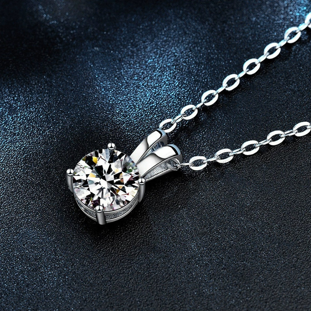 Four-Prong Round Moissanite Solitaire Necklace in Gold-Plated S925 sterling silver additional product styling view