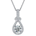 Pear Halo Round Moissanite Necklace with CZ in White Gold-Plated S925 sterling silver white background product photo showing pear-shaped halo pendant with a round moissanite center and CZ frame